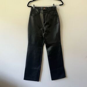 Route 66 Women's Black Five Pocket Knee Seam Ankle Length Leather Pants Size 14